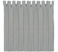 Set of 10 Invisible Zips 18” Light Grey | Closed-End Coil Zip 45cm Long with Single Slider Size #3 | Hidden Nylon Zip for Skirts, Dresses, Trousers DIY Repair, Tailoring | Replacement Zipper