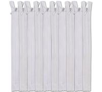 Set of 10 Invisible Zips 18” White | Closed-End Coil Zip 45cm Long with Single Slider Size #3 | Hidden Nylon Zip for Skirts, Dresses, Trousers DIY Repair, Tailoring | Replacement Zipper