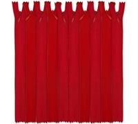 Set of 10 Invisible Zips 21.5” Red | Closed-End Coil Zip 55cm Long with Single Slider Size #3 | Hidden Nylon Zip for Skirts, Dresses, Trousers DIY Repair, Tailoring | Replacement Zipper