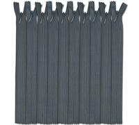 Set of 10 Invisible Zips 24” Grey | Closed-End Coil Zip 60cm Long with Single Slider Size #3 | Hidden Nylon Zip for Skirts, Dresses, Trousers DIY Repair, Tailoring | Replacement Zipper