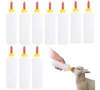 Set of 10 Large Lamb Milk Bottles with Red Nipples, Leak-Resistant 13.5 Oz Plastic Feeders for Goat and Sheep, Farm and Outdoor Bottle Feeding Kit