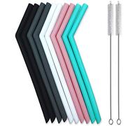 Set of 10 Large Reusable Silicone Straws Pink Thick Smoothie Silicone Drinking Straws with Cleaning Brushes- Extra Long Flexible -For 20oz 30oz and 40oz Tumblers BPA Free Non Rubber