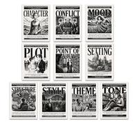 Set of 10 Literary Elements Posters for English Classroom, Black White Famous Books Cover Literature Elements Library Homeschool Prints, Reading Language Educational Canvas Wall Art 8x12in Unframed