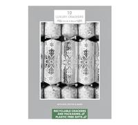 Harvey & Mason Set Of 10 Luxury Eco-Friendly Christmas Crackers White And Silver Snowflake Design Xmas Table Decoration