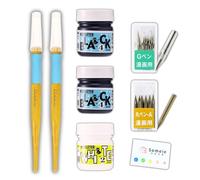 Set of 10 manga pens with 2 free pen holders (T-40), 2 black ink pens size 4 x 2 (4341-0005), 1 white pen size 2 (341-0006), chrome tip model G (PG-6B-C-K), 10 tip pieces
