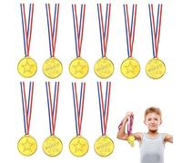 Set of 10 Medals on Ribbon Necklaces,Gold Prize Plastic Medal for Kids,Olympic Style Metal Winner Awards for Sports, Talent Show, and Spelling Bee, Gymnastic Birthday Party Favors