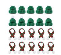 Set of 10 Mini Santa Knit Hats and 10 Scarves for Christmas Crafts and Holiday Decorations, Made from Lightweight and Knitting Wool Material (Green)