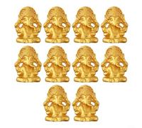 Set of 10 Miniature Resin Ganesha Figurines Gold Elephant Hindu God Statue Indian Spiritual Ornament for Home Temple Office Yoga Meditation Room Decor Small
