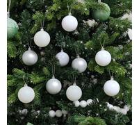 Set of 10 Mixed Glitter White and Silver Baubles - 6cm