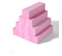 Set of 10 Nail Buffer Blocks, Professional Nail Buffer File for Sanding Nails in Acrylic or Natural Gel, 4 Washable Sides for Manicure - Pink
