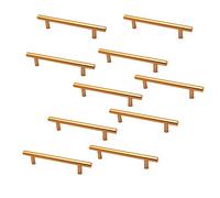 Set of 10 NUZAMAS Cabinet Door T-Handles and Pulls, Furniture Drawer Handles, Zinc Alloy, 177mm Long, Kitchen Cabinet Wardrobe Knobs Bars, Center to Center 128mm Gold Color