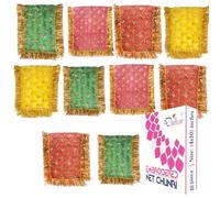Set of 10 pc Multicolor Chunni 9 Days Navratri Special Matarani Chunri with Golden Border, Sequin and Dori Work 4x10 inches by DULHAN