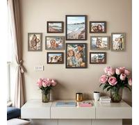 Set of 10 Picture Frames with 16 Mats, Maroon Brown + Heather Greige + Ash Black