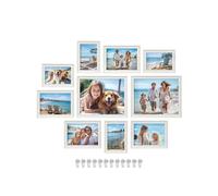 SONGMICS Picture Frames with 16 Mats, Set of 10, Photo Frames with Two 8x10, Four 5x7, Four 4x6 Frames, Hanging or Tabletop Display, MDF and Glass, 12 Non-Trace Nails, Rustic White RPF049W01