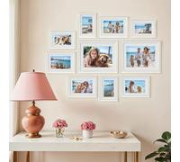 Set of 10 Picture Frames with 16 Mats, Rustic White