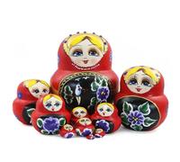 Set of 10 Red Girl Nesting Doll,Blonde Girl with Bird Scarf Rhinestone Flower Wooden Handmade Russian Doll Matryoshka Doll Stacking Toy Ornaments for Kid Gift Birthday Home Christmas Party Décor