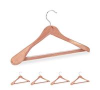 Set of 10 Relaxdays Cedarwood Suit Hangers, Mothproofing, Non-Slip & Sturdy, Wide with Pants Rail, 45 cm, Natural