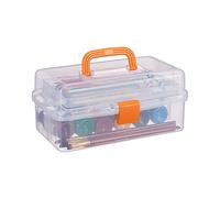 Set of 10 Relaxdays Transparent Plastic Storage Boxes, 9 Compartments for Small Tools, Lock, HWD 14x33x19cm, Orange
