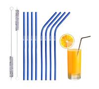 Set of 10 Reusable Metal Straws Drinking, 216mm Eco-Friendly Stainless Steel Drinking Straws for Cocktail, Milkshake, Cold/Hot Drinks (4 Straight + 4 Bent + 2 Cleaners) BPA Free (Blue)