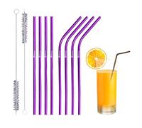Set of 10 Reusable Metal Straws Drinking, 216mm Eco-Friendly Stainless Steel Drinking Straws for Cocktail, Milkshake, Cold/Hot Drinks (4 Straight + 4 Bent + 2 Cleaners) BPA Free (Purple)