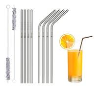 Set of 10 Reusable Metal Straws Drinking, 216mm Eco-Friendly Stainless Steel Drinking Straws for Cocktail, Milkshake, Cold/Hot Drinks (4 Straight + 4 Bent + 2 Cleaners) BPA Free