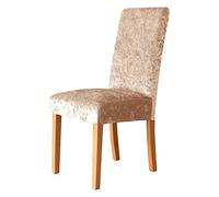 Set of 10 Shining Velvet Stretch Chair Covers for Dining Chairs - Removable Washable High Back Slipcovers in Solid Beige - Protect and Enhance Your Furniture