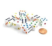 Set of 10 Six Sided D6 16mm Standard Dice White with Multi-Color Pips by Koplow Games