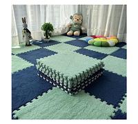 Set of 10 Soft Long Pile Rugs Fluffy Interlocking Carpet Tiles Non Slip Floor Tiles for Puzzle Game Sensory Rug for Sensory Room (Color: Light Green+Navy Blue)