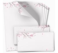 Set of 10 stationery and envelopes, cherry blossom pink, paper and envelope with design motif, 90 g/m²