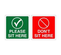Set of 10 Stickers. 5X Please sit here & 5X Don't sit here. Each Sticker is 60mm x 60mm.