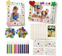 Set of 10 Wooden Picture Frames 19 x 14 cm Children's Wooden Picture Frame Set with 4 Glitter Stones Stickers, Picture Frame for DIY Wood Colour Craft Set for Children, Decoration, Painting for