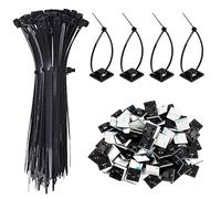 Set of 100 Cable Ties, Black Cable Ties, Cable Ties 150 mm x 2.5 mm, Cable Ties Resealable, Cable Tie Set and 100 Adhesive Bases, for Household, Horticulture, Black