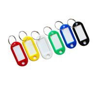 Set of 100 Key Tags with Sliding Cover & Writeable Label - Colourful Durable Plastic Compact Labelled Keyring Fob ID Tabs for Home or Office - Each Measure 5 x 2.2cm