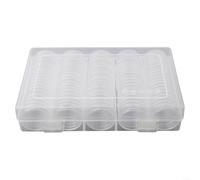 Set of 100pcs 27mm Round Coin Storage Capsules in Portable Holder Box Container for Safe Keeping of Coins Tokens and Badges