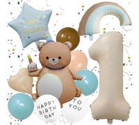 Set of 11 Bear Balloons Birthday Decoration 1 Year Bear Foil Balloon Set Boy Girl First Bear Balloon Animals Balloons for Children's Birthday Decoration Forest Animal Decoration Baby Shower