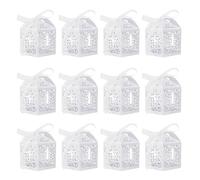 Set Of 12/24 Decorative White Paper Treat Boxes White Crosses Gift With Ribbon Embellishment For Party Gifts Baptisms Decors Gift