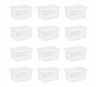 [Set of 12] 25L CLEAR PLASTIC Storage Box with Lid Strong Stackable Containers