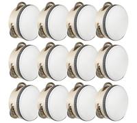 Set Of 12, 4-Inch Wooden Tambourines, Handheld Percussion Tools With Sheepskin And Polyester Drumhead, Great For Dance Lessons, Weddings, And Parties