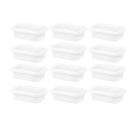 [Set of 12] 4L Small Storage Box with Lids Clear Plastic Shelf Container Boxes