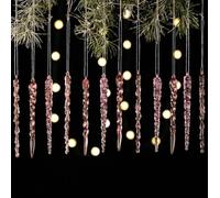 Set of 12 Acrylic Icicle Ornaments with Simulated Ice Effect for Hanging For Holiday Decorations on Trees, Walls, or Windows During Christmas (Pink)