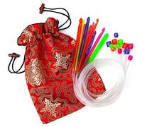 Set of 12 Afghan Tunisian 3.5mm - 12mm Flexible Multicolour ACRYLIC Crochet Hooks 120cm (47'') in Silk Drawstring Bag