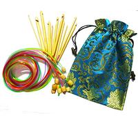 Set of 12 Afghan Tunisian 3mm - 10mm Flexible Multicolour Bamboo Crochet Hooks 120cm (47'') in Silk Drawstring Bag