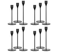 Set of 12 Black Candlestick Holders, Candle Holder for Taper Candle Fits 3/4 inch Thick Candle&Led Candles, Retro Metal Candlesticks for Candlelight Dinner Wedding Banquet Decoration
