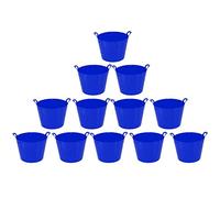(SET OF 12) - BLUE 26L Litre Robust Versatile Multipurpose Small Flexi Tub Plastic Toy Storage Bucket Tub Trugs Animal Feeding Tub Or Laundry Basket - Made In UK