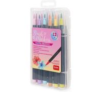 Set of 12 Brush Markers, Pastel Colours, Colourful, Flexible Nylon Tip
