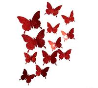 Set of 12 Butterfly Wall Stickers 3D Decor for Indoor/Outdoor Use Environmentally Friendly and Long Lasting (Red)