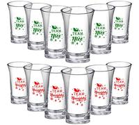 Set of 12 Christmas Shot Glasses 1.2 oz Holiday Cocktail Glasses Acrylic Stemless Wineglass Party Cups for Drinking Gift - Green Red Team Naughty Team Nice Novelty
