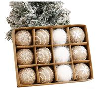 Set of 12 Christmas Tree Balls with Foam Snowflake Decorations Designed for Seasonal Holiday Use with Modern Artistic Elements (light gold)