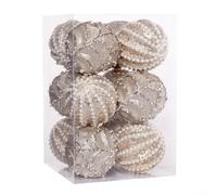Set of 12 Christmas Tree Foam Ball Ornaments with Bead Chain Glitter Sequin for Holiday, Wedding, and Event Decorations (white)