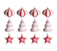 Beliani Set of 12 Christmas Tree Oranments GIDEALVEN Papier-Mâché Red/ White, Red